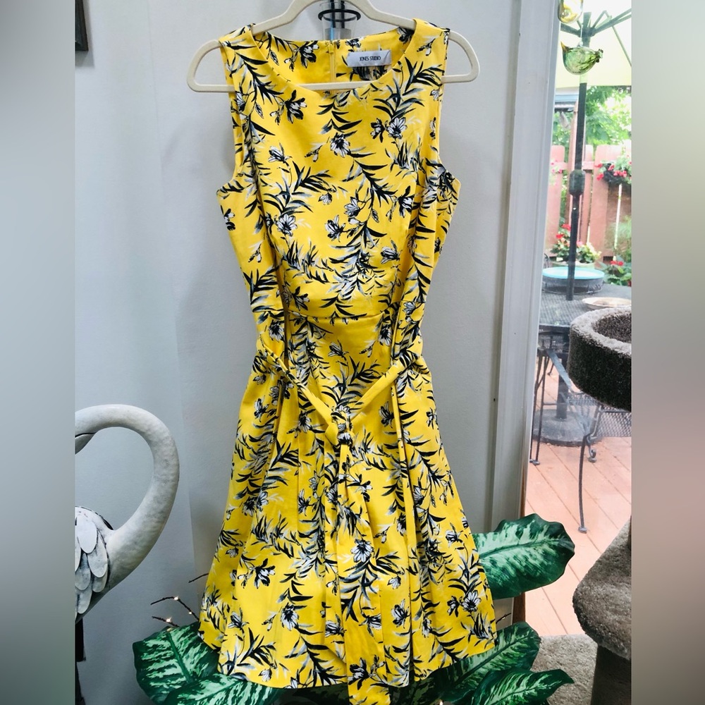 Jones Studio Yellow and Blue Mini Dress with Sash